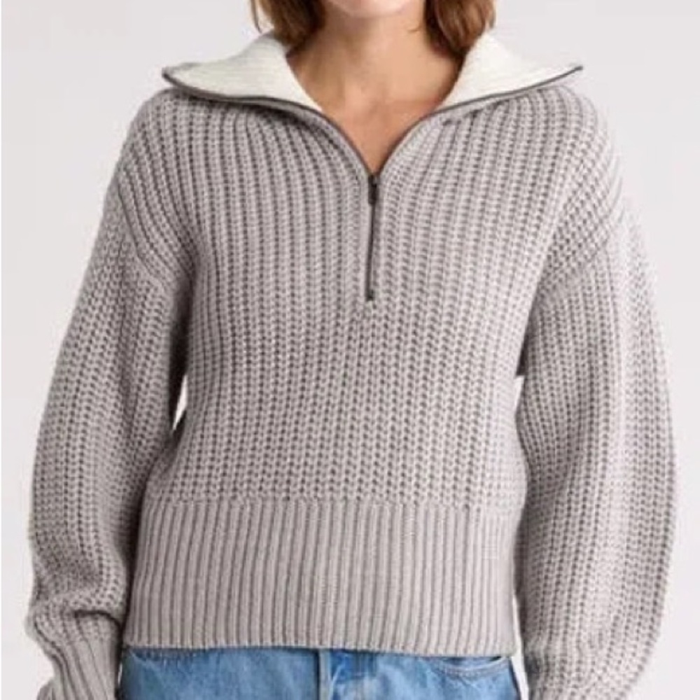 RDI at Nordstrom Gray Half-Zip Cowl Neck Sweater